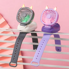 Load image into Gallery viewer, Portable Kids Wrist Fan Mini Watch Fan Ventilator LED Light Rechargeable Cute Cat Air Cooling Sports Fans Children Gift
