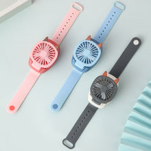 Load image into Gallery viewer, Portable Kids Wrist Fan Mini Watch Fan Ventilator LED Light Rechargeable Cute Cat Air Cooling Sports Fans Children Gift
