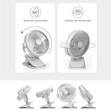 Load image into Gallery viewer, 2000mah Clip Fan Rechargeable Silent 3 Blades Baby Stroller Fans Portable Air Cooling 3 Speeds Desk USB Fan