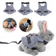 Load image into Gallery viewer, Multipurpose Rabbits Vest Gray Plaid Rabbit Harness and Leash Cotton Rabbit Collar Straps Pet Traction Rope for Bunny S/M/L