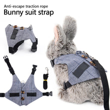 Load image into Gallery viewer, Multipurpose Rabbits Vest Gray Plaid Rabbit Harness and Leash Cotton Rabbit Collar Straps Pet Traction Rope for Bunny S/M/L
