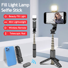 Load image into Gallery viewer, 3 in 1 Mini Fill Light Lamp Foldable Tripod Bluetooth Selfie Stick Wireless Remote Shutter Mobile Phone Holder For Android IOS