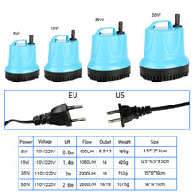 Load image into Gallery viewer, 5/15/35/55W Ultra-Quiet Submersible Water Fountain Pump Aquarium Fish Tank Bottom Filter Spout Temperature Control Silent Multifunctional Suction Pumps