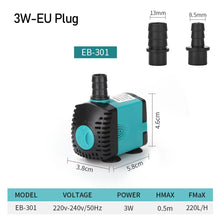 Load image into Gallery viewer, 3w 6w 10w 15w 25w Mute Aquarium Water Pump Ultra-Quiet Submersible Tank Fountain Side Suction Pump Energy-Saving Adjustable Fish Pond Filter 220V-240V