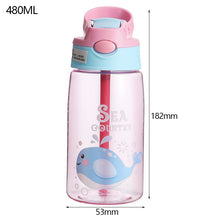 Load image into Gallery viewer, Kids Drinking Bottle with Straw Cartoon Portable Water Bottles BPA Free Children Bottle with Handle Children Kettle Portable Sports Bottle