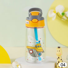 Load image into Gallery viewer, Kids Drinking Bottle with Straw Cartoon Portable Water Bottles BPA Free Children Bottle with Handle Children Kettle Portable Sports Bottle