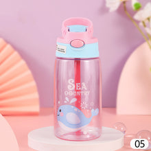 Load image into Gallery viewer, Kids Drinking Bottle with Straw Cartoon Portable Water Bottles BPA Free Children Bottle with Handle Children Kettle Portable Sports Bottle
