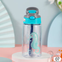 Load image into Gallery viewer, Kids Drinking Bottle with Straw Cartoon Portable Water Bottles BPA Free Children Bottle with Handle Children Kettle Portable Sports Bottle