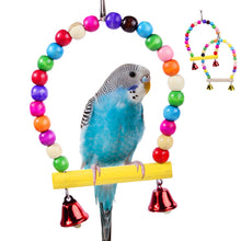 Load image into Gallery viewer, Natural Wooden Parrots Swing Toy Birds Parakeet Perch Hanging Swings Cage With Colorful Beads Bells Toys Parrot Cage Decoration Bird Supplies