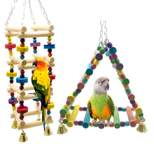 Load image into Gallery viewer, Natural Wooden Parrots Swing Toy Birds Parakeet Perch Hanging Swings Cage With Colorful Beads Bells Toys Parrot Cage Decoration Bird Supplies