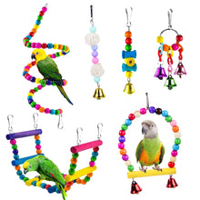Load image into Gallery viewer, 6Pack Parrots Toys Bird Cage Toys for Parrots Swing Hanging Chewing Bite Bridge Wooden Beads Ball Bell Toys