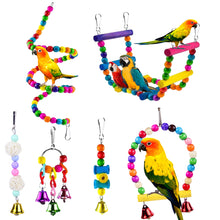 Load image into Gallery viewer, 6Pack Parrots Toys Bird Cage Toys for Parrots Swing Hanging Chewing Bite Bridge Wooden Beads Ball Bell Toys