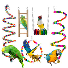 Load image into Gallery viewer, Natural Wooden Parrots Swing Toy Birds Parakeet Perch Hanging Swings Cage With Colorful Beads Bells Toys Parrot Cage Decoration Bird Supplies