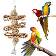 Load image into Gallery viewer, 1PC Bird Parrot Chew Toy Wooden Grass Chewing Bite Hanging Cage Swing Climb Chew Toys with Bell Natural Corn Hull Weaving