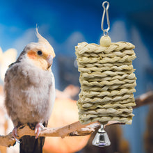 Load image into Gallery viewer, 1PC Bird Parrot Chew Toy Wooden Grass Chewing Bite Hanging Cage Swing Climb Chew Toys with Bell Natural Corn Hull Weaving