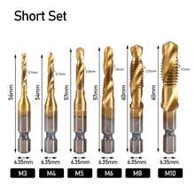 Load image into Gallery viewer, 6Pcs Screw Tap HSS4341 Hex Shank Thread Tap M3 M4 M5 M6 M8 M10 Metric Tap Drill Bits Threading Tools Hand Tool