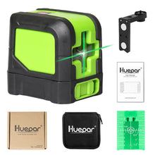 Load image into Gallery viewer, Huepar 2 Lines Laser Level Self Levelling ( 4 degrees) Green Red Beam Laser Horizontal & Vertical Cross-Line with Magnetic Base