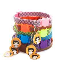 Load image into Gallery viewer, Reflective Pet Collars Grid Adjustable Nylon Buckles Check Plaid Pet Dog Collar Cat Head Pattern Pendant Pet Accessories