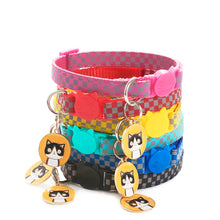 Load image into Gallery viewer, Reflective Pet Collars Grid Adjustable Nylon Buckles Check Plaid Pet Dog Collar Cat Head Pattern Pendant Pet Accessories