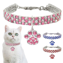 Load image into Gallery viewer, 20-35cm Diamond Inlaid Pet Cat Collar Pets Shiny Crystal Elastic cats Collars Footprints Accessories For Kitten Dog Collar Cat Necklace