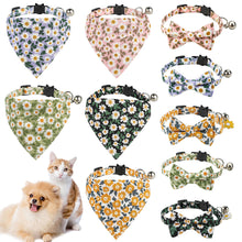 Load image into Gallery viewer, Adjustable Flower Pattern Pet Cat Collar with Bell Breakaway Bowknot Clasp Summer Floral Kitten Bow Tie Safety Puppy Necklace Triangle Scarf Pet Accessories