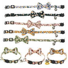 Load image into Gallery viewer, Adjustable Flower Pattern Pet Cat Collar with Bell Breakaway Bowknot Clasp Summer Floral Kitten Bow Tie Safety Puppy Necklace Triangle Scarf Pet Accessories