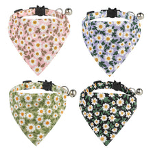 Load image into Gallery viewer, Adjustable Flower Pattern Pet Cat Collar with Bell Breakaway Bowknot Clasp Summer Floral Kitten Bow Tie Safety Puppy Necklace Triangle Scarf Pet Accessories
