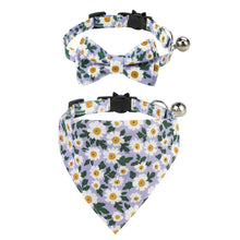Load image into Gallery viewer, Adjustable Flower Pattern Pet Cat Collar with Bell Breakaway Bowknot Clasp Summer Floral Kitten Bow Tie Safety Puppy Necklace Triangle Scarf Pet Accessories