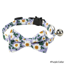 Load image into Gallery viewer, Adjustable Flower Pattern Pet Cat Collar with Bell Breakaway Bowknot Clasp Summer Floral Kitten Bow Tie Safety Puppy Necklace Triangle Scarf Pet Accessories