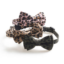 Load image into Gallery viewer, Leopard Print Bowknot Cat Collar Adjustable Buckle Kitty Breakaway Bow Tie with Bells Puppy Chihuahua Small Dogs Collars Pets Supplies
