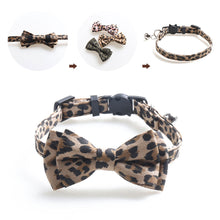 Load image into Gallery viewer, Leopard Print Bowknot Cat Collar Adjustable Buckle Kitty Breakaway Bow Tie with Bells Puppy Chihuahua Small Dogs Collars Pets Supplies