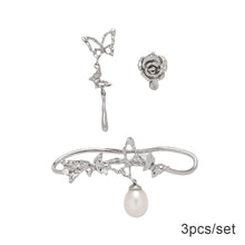 Load image into Gallery viewer, 3pcs/set Fashion Design Zircon Butterfly Ear Bones Clip Silver Earrings Women Elegant Pearl No Piercing Cartilage Ear Jewelry