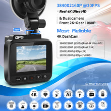 Load image into Gallery viewer, IPS Dash Cam 4K 2160P Recording Car Camera DVR Built-In GPS Wi-Fi Night Vision WDR Motion Detection Loop Recording