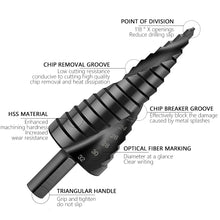 Load image into Gallery viewer, 3Pcs/Set 4-12mm 4-20mm 4-32mm HSS Cobalt Step Stepped Drill Bit Set Triangle Shank Hole Nitrogen High Speed Steel Spiral for Metal Cone Cutter Core Metal Drilling