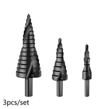 Load image into Gallery viewer, 3Pcs/Set 4-12mm 4-20mm 4-32mm HSS Cobalt Step Stepped Drill Bit Set Triangle Shank Hole Nitrogen High Speed Steel Spiral for Metal Cone Cutter Core Metal Drilling