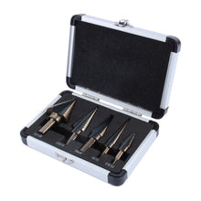 Load image into Gallery viewer, 5pcs HSS Titanium Cobalt Step Drill Bit Set High Speed Steel Center Punch for Accurate Locator Aluminum Case Metal Drilling Tool for Metal Wood Step Cone Drill