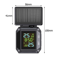 Load image into Gallery viewer, LCD Morotcycle Wireless Tyre Temperature Alarm Display Solar USB Charge With 2 External Sensors TPMS Tire Pressure Monitoring System