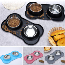 Load image into Gallery viewer, Durable Double Dog Bowl With Silicone Mat Stainless Steel Water Food Feeder Pet Feeding Drinking Bowls for Dogs Cats