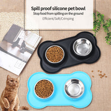 Load image into Gallery viewer, Durable Double Dog Bowl With Silicone Mat Stainless Steel Water Food Feeder Pet Feeding Drinking Bowls for Dogs Cats