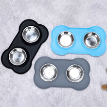 Load image into Gallery viewer, Durable Double Dog Bowl With Silicone Mat Stainless Steel Water Food Feeder Pet Feeding Drinking Bowls for Dogs Cats