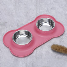 Load image into Gallery viewer, Durable Double Dog Bowl With Silicone Mat Stainless Steel Water Food Feeder Pet Feeding Drinking Bowls for Dogs Cats