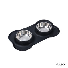 Load image into Gallery viewer, Durable Double Dog Bowl With Silicone Mat Stainless Steel Water Food Feeder Pet Feeding Drinking Bowls for Dogs Cats