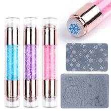 Load image into Gallery viewer, Nail Art Double Head Stamp Nail Art Pattern Transfer Tool 2cm Nail Silicone Head with Manicure Scraper Kits