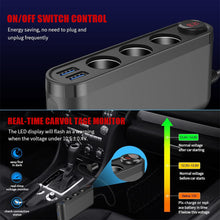 Load image into Gallery viewer, 3USB QC3.0 Quick Qharger PD 120W Car Cigarette Lighter Adapter Splitter Voltmeter Digital Display 4 Port Socket Converter
