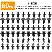 Load image into Gallery viewer, 6 Size 60Pcs Auto Fastener Clips Vehicle Retainer Rivet Door Panel Fender Liner Bumper Fender Trim Plastic Mixed Car Clips