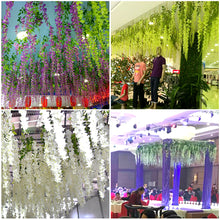 Load image into Gallery viewer, 12Pcs 110cm Artificial Decoration Vivid Vine Creeper Green Leaf for Home Wedding Decor DIY Hanging Garland Artificial Flowers
