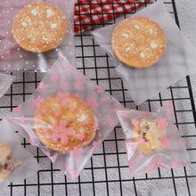 Load image into Gallery viewer, 100pcs Sakura Flower Snack Cookie Sealing Bag Self-Adhesive Wedding Birthday Party Candy Biscuit Packaging Gift Bag