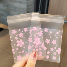 Load image into Gallery viewer, 100pcs Sakura Flower Snack Cookie Sealing Bag Self-Adhesive Wedding Birthday Party Candy Biscuit Packaging Gift Bag