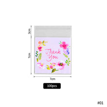 Load image into Gallery viewer, 100pcs Thank You Flower Snack Cookie Sealing Bag Self-Adhesive Wedding Birthday Party Candy Biscuit Packaging Gift Bag