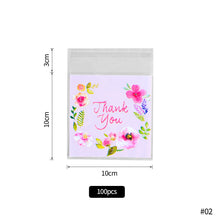 Load image into Gallery viewer, 100pcs Thank You Flower Snack Cookie Sealing Bag Self-Adhesive Wedding Birthday Party Candy Biscuit Packaging Gift Bag